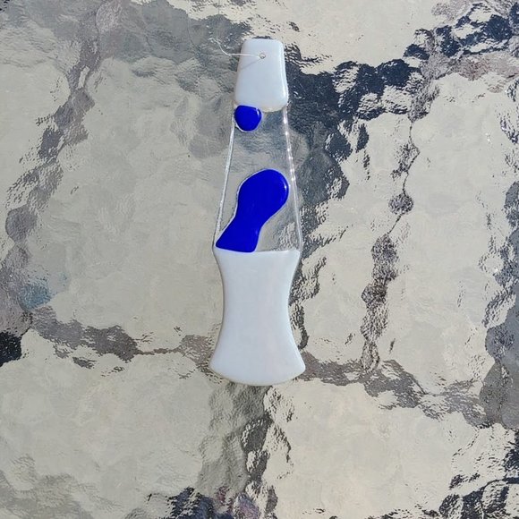 Handmade Fused Glass Blue/Grey Lava Lamp Suncatcher - Picture 2 of 8
